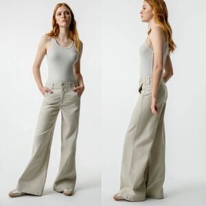 AMO Edith Wide Leg Trouser Style Slouchy Jean in color Pumice